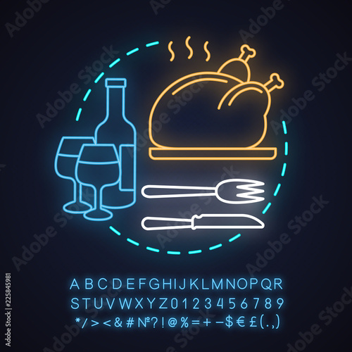 Restaurant neon light concept icon