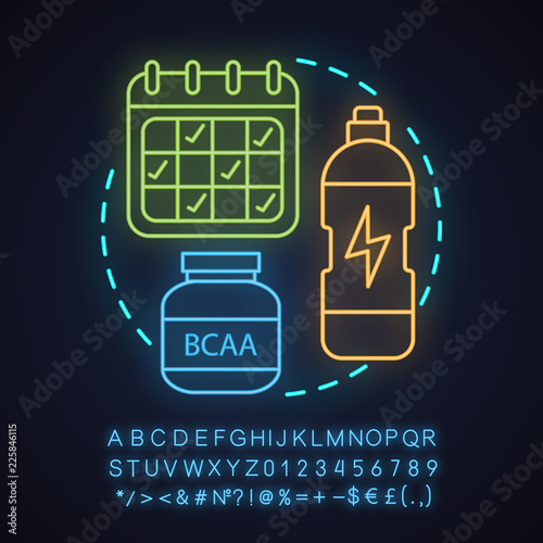 Sports nutrition store neon light concept icon