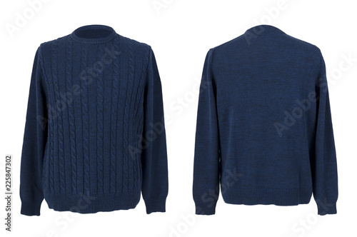 male blue sweater isolated on white front and back