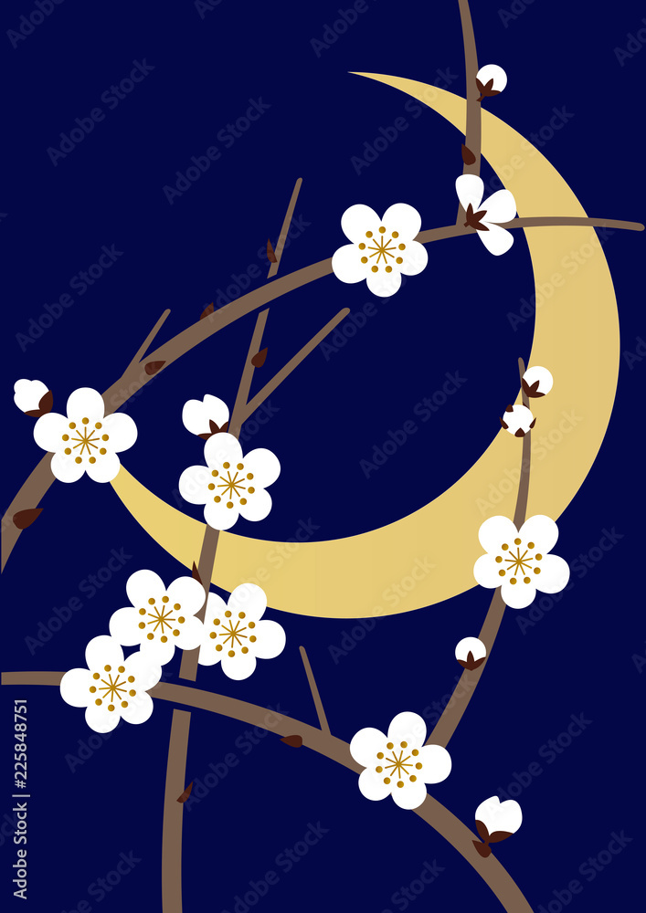 白梅と月夜のデザイン素材 梅の花の素材 和柄 Stock Vector Adobe Stock