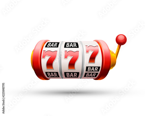 Red slot machine wins the jackpot. Vector illustration isolated on white background