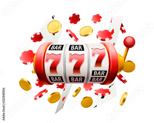 Big win slots 777 casino objects on the white background. Vector illustration