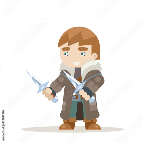Rogue outlaw assassin thief burglar fantasy medieval action RPG game character layered animation ready character vector illustration