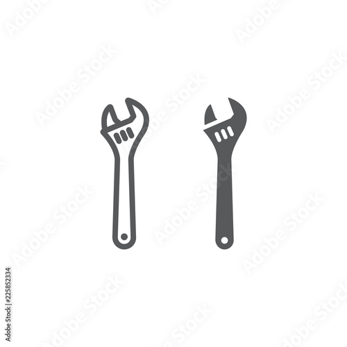 Adjustable wrench line and glyph icon, tool and repair, monkey wrench sign, vector graphics, a linear pattern