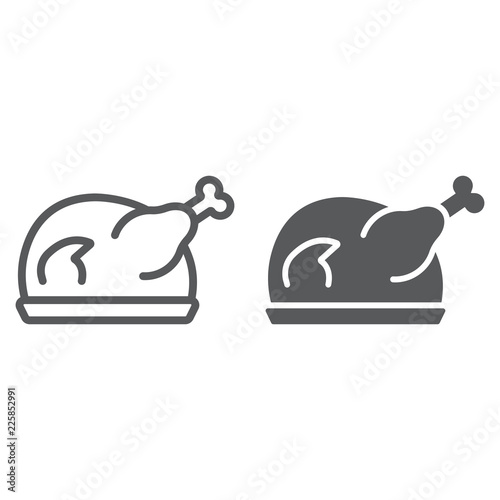 Roast turkey line and glyph icon, meat and food, chicken sign, vector graphics, a linear pattern on a white background.