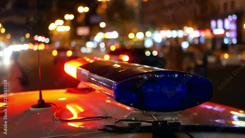 Police lights city night