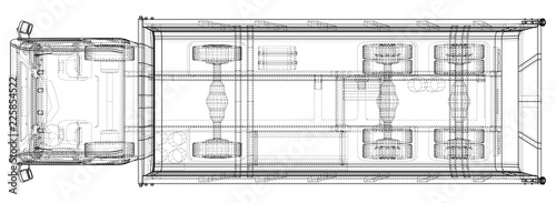 Tipper Dump Truck Isolated. Created illustration of 3d. Wire-frame.