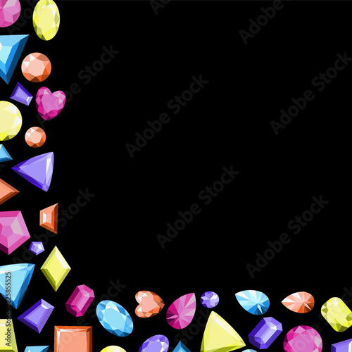 A frame from multi-colored precious stones of different shapes. Vector illustration.