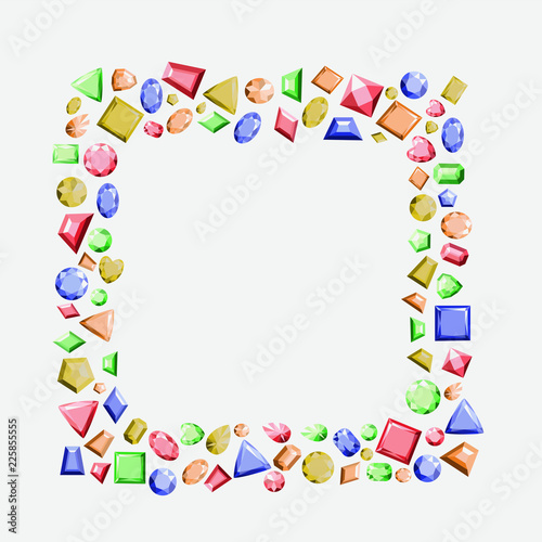 A frame from multi-colored precious stones of different shapes. Vector