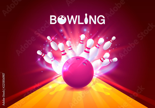 Bowling club poster with the bright background. Vector illustration