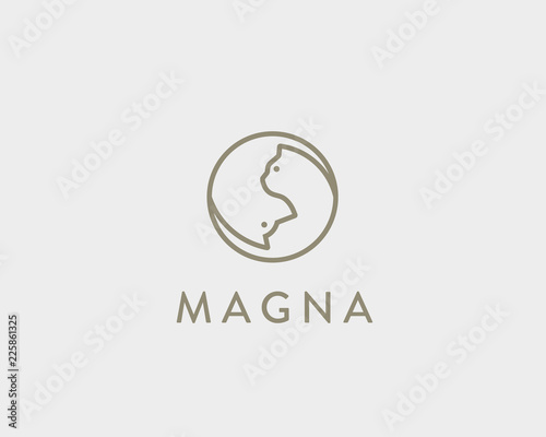 Dog cat ying yang linear logo. Pet vector smart idea logotype.