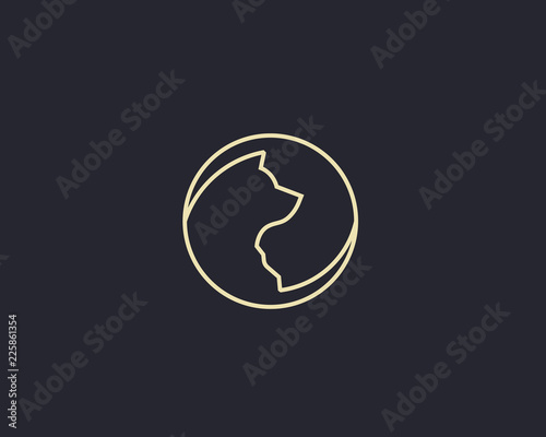 Dog cat ying yang linear logo. Pet vector smart idea logotype.