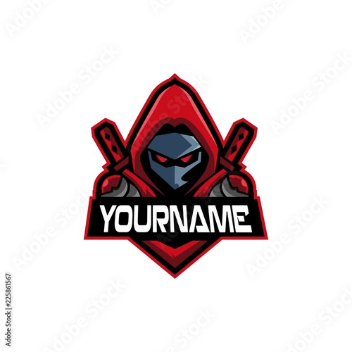 red hoodie mysterious man with katana for esports logo