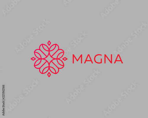 Luxury flower vector logotype. Linear universal leaf floral logo