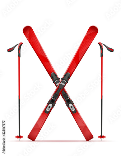 mountain ski and stick vector illustration