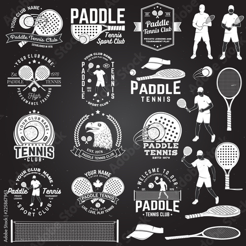 Set of Paddle tennis badge, emblem or sign. Vector illustration. Concept for shirt, print, stamp or tee.