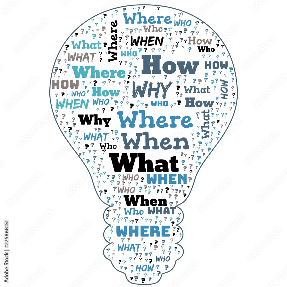 Word Cloud - Who, What, Where, When, Why and How on white background ...