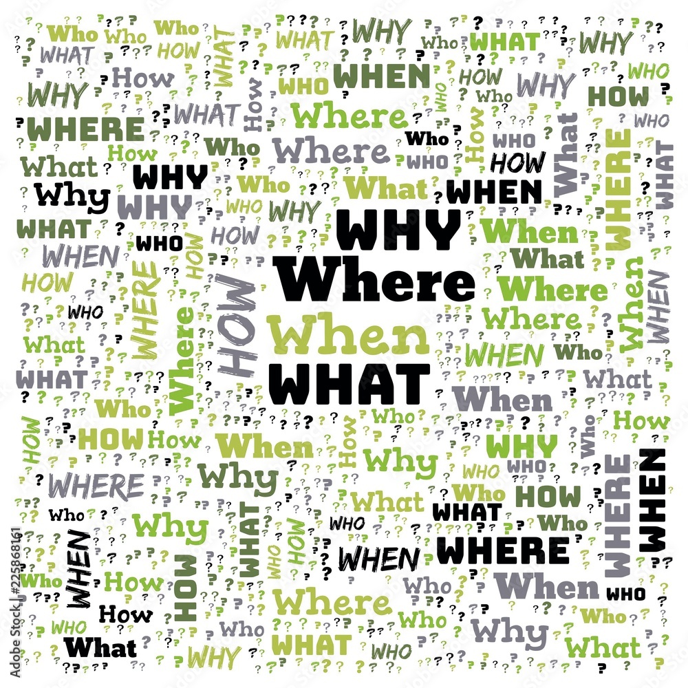 Word Cloud - Who, What, Where, When, Why and How on white background ...