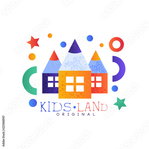 Kids land logo original, colorful creative label template, playground or entertainment club badge vector Illustration on a white background