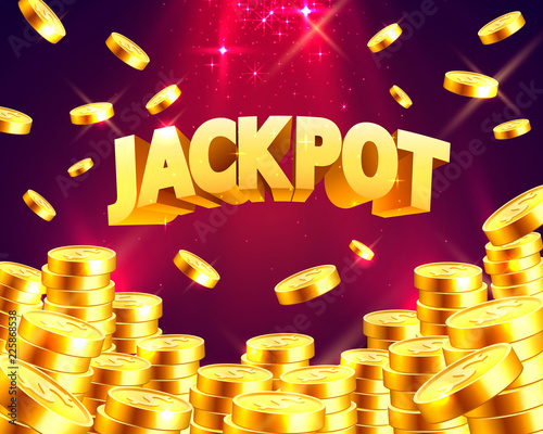 Jackpot in the form of gold coins. Isolated on green background. Vector illustration