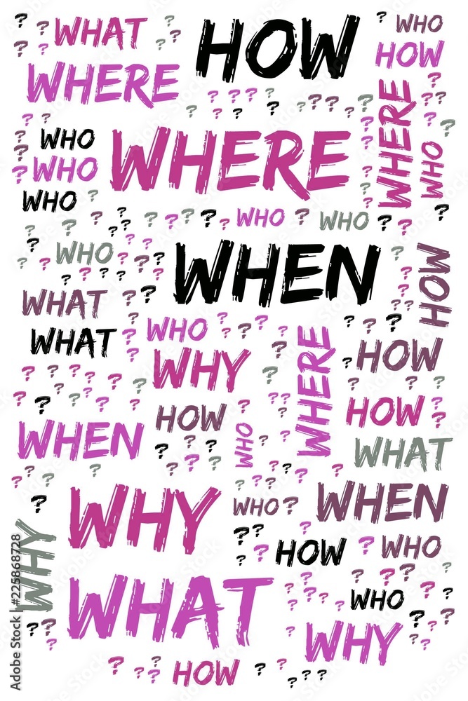 Word Cloud - Who, What, Where, When, Why and How on white background ...