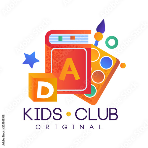 Kids club logo original, colorful creative label template, science education curricular club badge vector Illustration on a white background photo