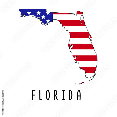 Vector map of Florida painted in the colors American flag. Silhouette or borders of USA state. Isolated vector illustration
