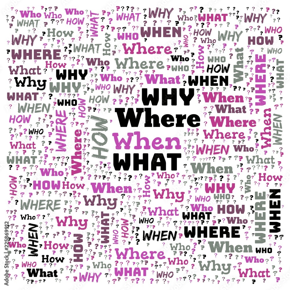 Word Cloud - Who, What, Where, When, Why and How on white background ...