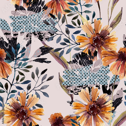 Autumn background. Abstract floral seamless pattern