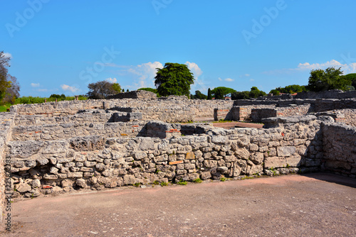 Paestum capaccio Italy The ancient ruins of remains of religious buildings of the ancient Greek domination photo