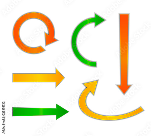 Vector Set of Colorful Arrows, Direction Signs with Shadows Isolated.
