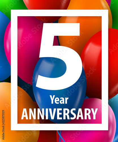 Five years anniversary. 5 year. Greeting card or banner concept. Vector illustration.