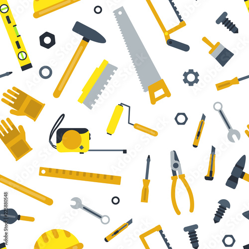 Vector flat set of construction tools pattern on white background illustration