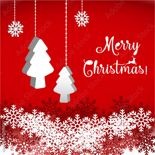 Merry Christmas and Happy New Year, Christmas tree and snowflake in white on a red background, Christmas advertising concept. design vector with copy space.