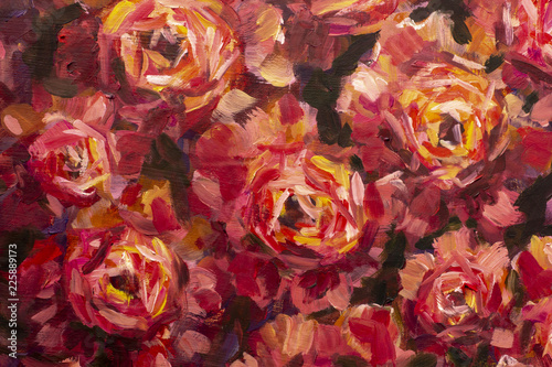 Obraz na płótnie Malować kwiatu brezentowego tło - obraz olejny zakończenia kwiat. Duży czerwony fiołek kwitnie różanej peoni zbliżenie makro- na kanwie. Nowoczesny impresjonizm. Grafika Impasto.