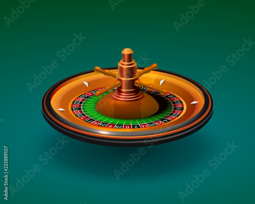 Casino roulette object realistic on the green background. Vector illustration