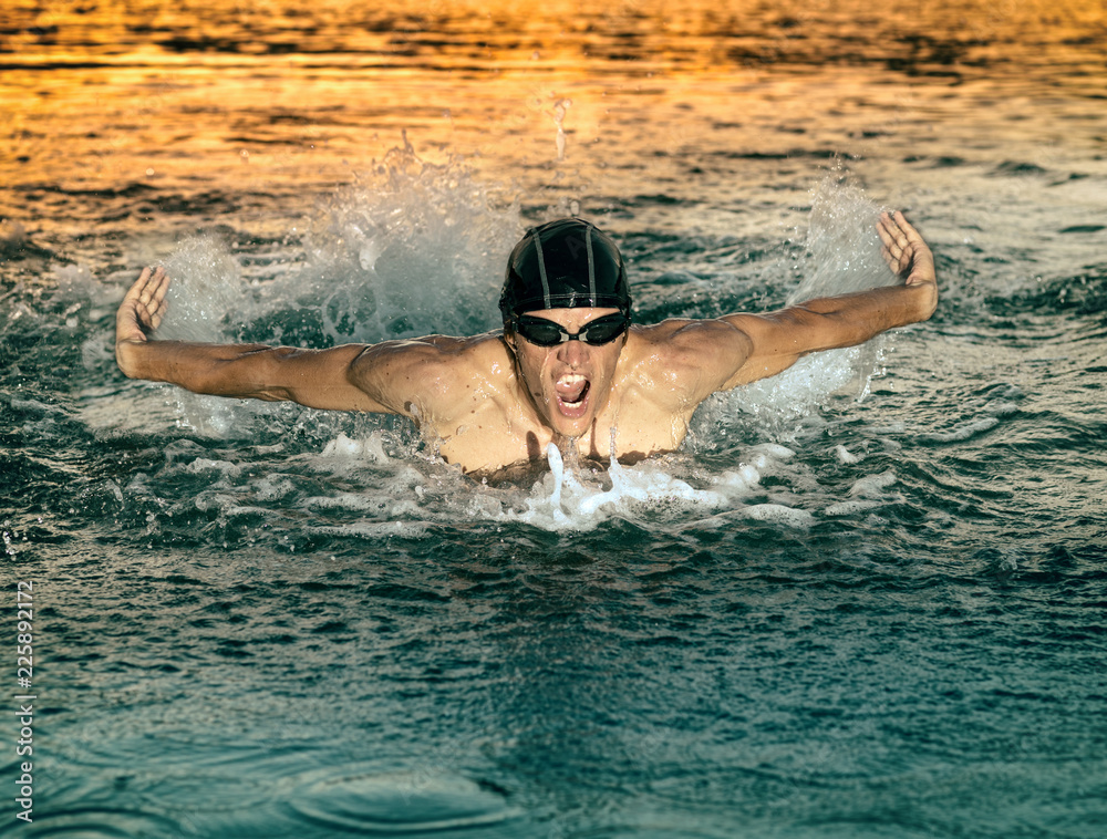 Swimmer breathing during swimming butterfly