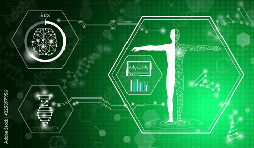abstract background technology concept in green light,human body heal,technology modern medical science in future and global international medical with tests analysis clone DNA human