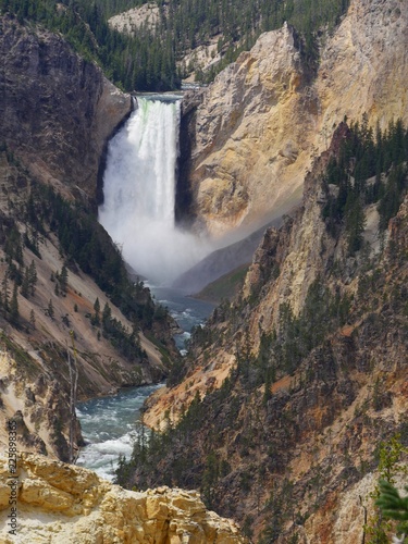 The 308-foot Lower Yellowstone Falls is the biggest and most visited attraction at the Yellowstone National Park in Wyoming.  