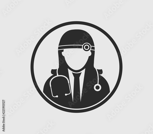 Female Otorhinolaryngologist medical icon with circle shape. Flat style illustration.