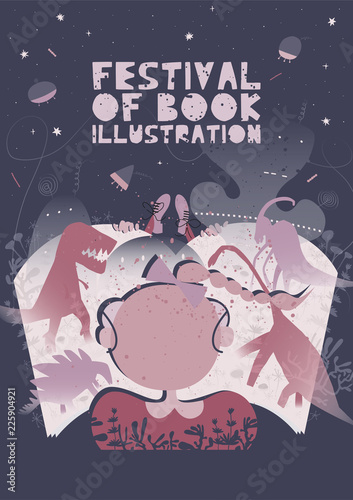 Poster of festival of book illustration concept. Modern graphic design for festival, exhibition, shop