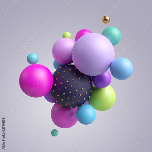 Fototapeta Naklejka Na Ścianę i Meble -  3d render, abstract colorful geometric background, multicolored balls, primitive shapes, minimalistic design, pastel colors palette, party decoration, plastic toys, isolated elements