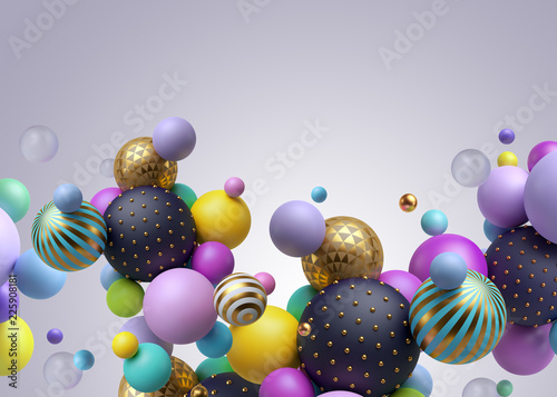 Fototapeta Naklejka Na Ścianę i Meble -  3d render, abstract geometric background, colorful balls, multicolored balloons, candy, primitive shapes, minimalistic design, party decoration, plastic toys, isolated elements