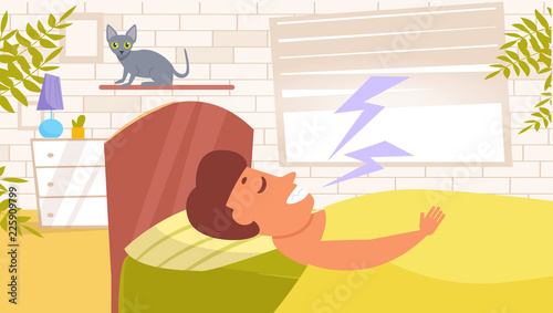 Man sleep. Morning Vector. Cartoon. Isolated art.