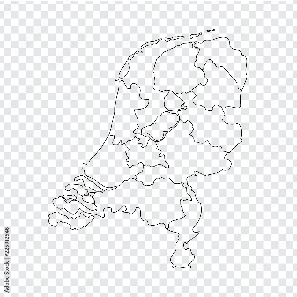 Fototapeta premium Blank map Netherlands. High quality map Kingdom of Netherlands with provinces on transparent background for your web site design, logo, app, UI. Stock vector. Vector illustration EPS10.