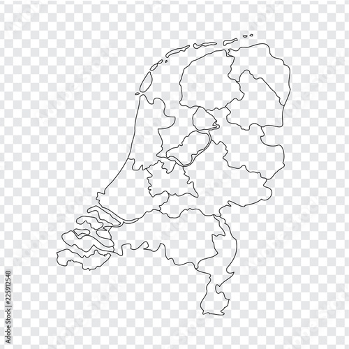 Blank map Netherlands. High quality map Kingdom of Netherlands with provinces on transparent background for your web site design, logo, app, UI. Stock vector. Vector illustration EPS10.