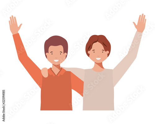 young men with hands up avatar character