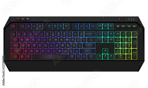 Gaming keyboard with LED backlit. Realistic computer keyboard.