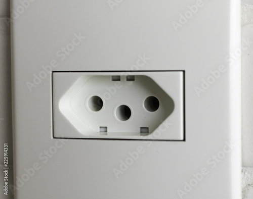 Close-up  eletrical power socket outlet three (3) pin - Brazilian standard - Brazil