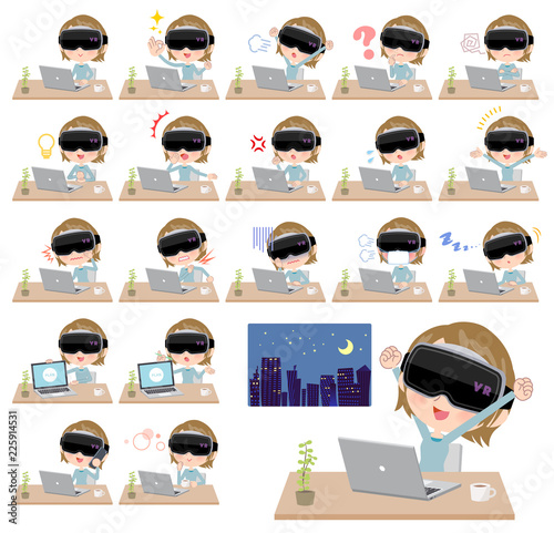 virtual reality goggle women_desk work